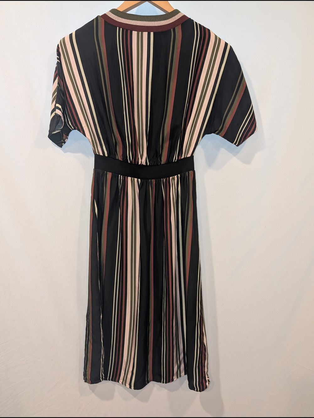 Ted Baker London Black‎ Midi Dress with Cream, Pink and Olive Stripes - Picture 5 of 11